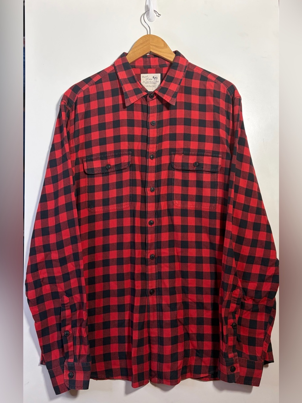 Vintage 2007 J.Crew Brushed Cotton Buffalo Check Shirt XL Red Black
